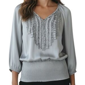 NWT WHITE HOUSE BLACK MARKET Ruffle Pleated Smock Waist Blouse Size Medium